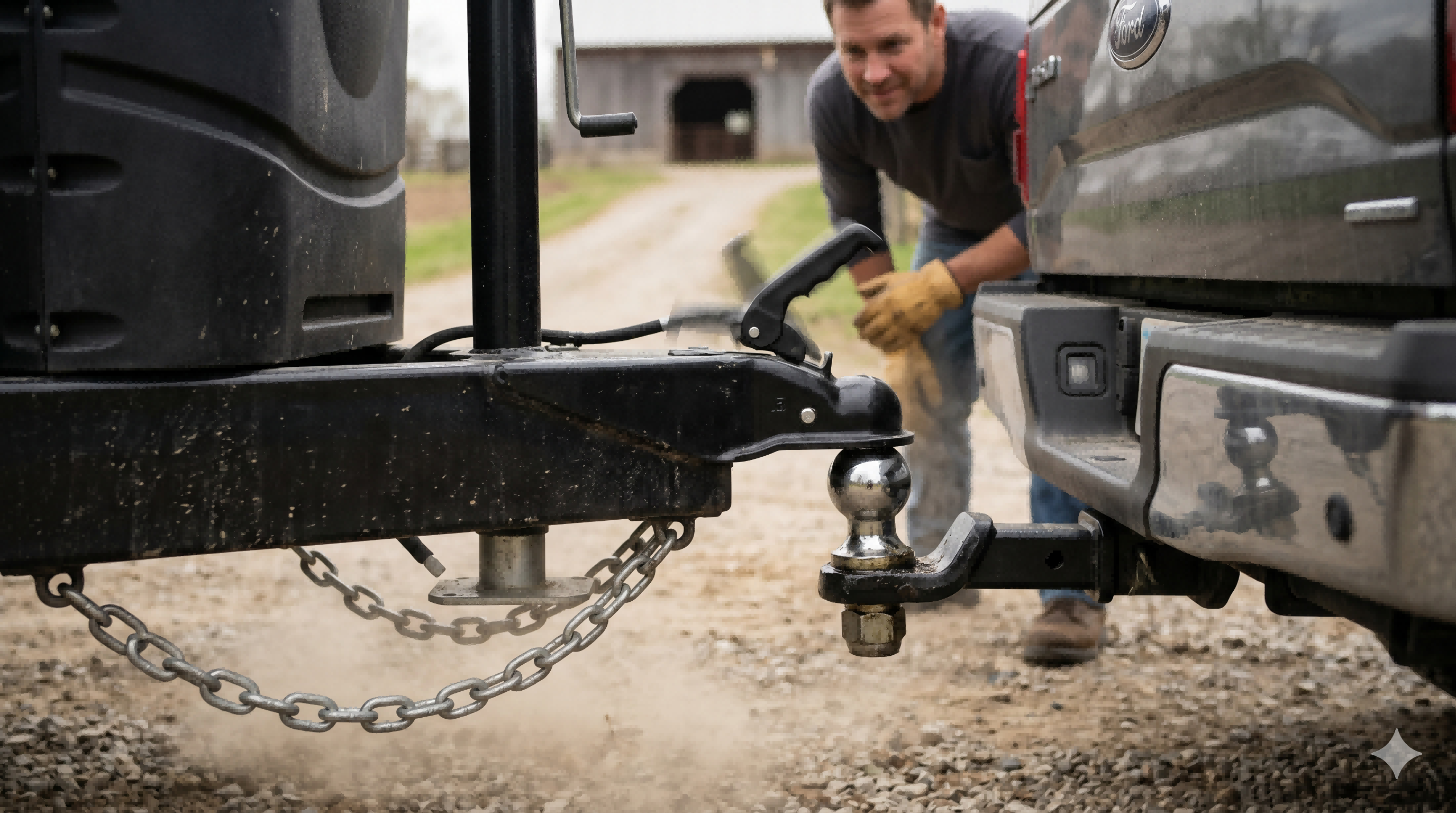 Automatic coupler latch aligning onto a trailer hitch ball during pickup truck trailer hookup